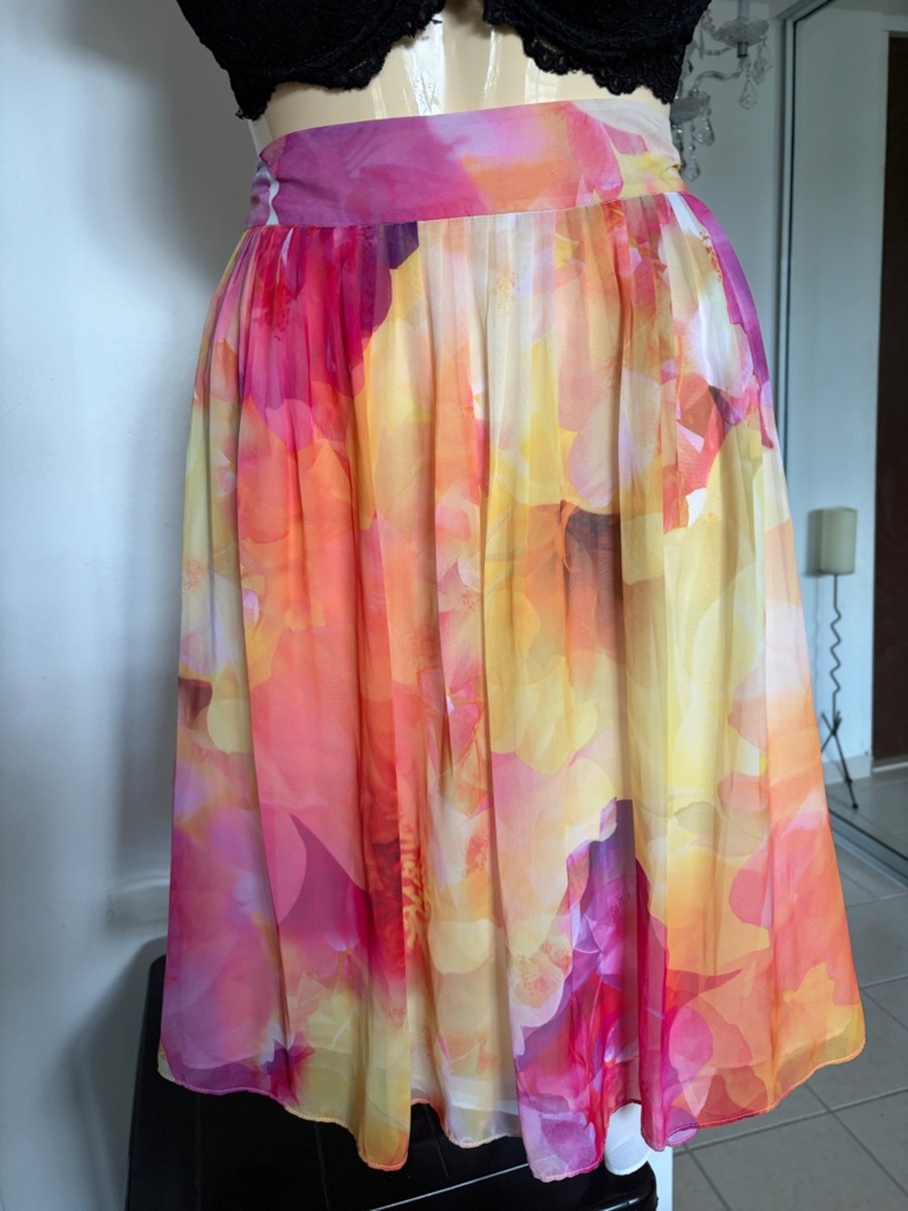 Liz Claiborne Watercolor Floral Circle Skirt in Pink & Yellow